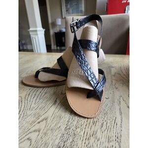 Antonio Melani Sandals Womens Size 8 Macomb Black Leather Crocodile Embossed New